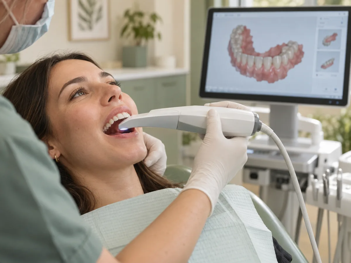 Illustrative image of a digital scanner capturing a model of a patient's teeth